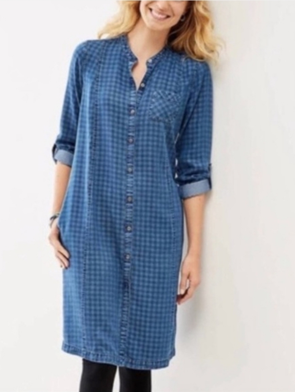 J Jill Lyocell Gingham Lightweight Denim Dress Large Petite Dress